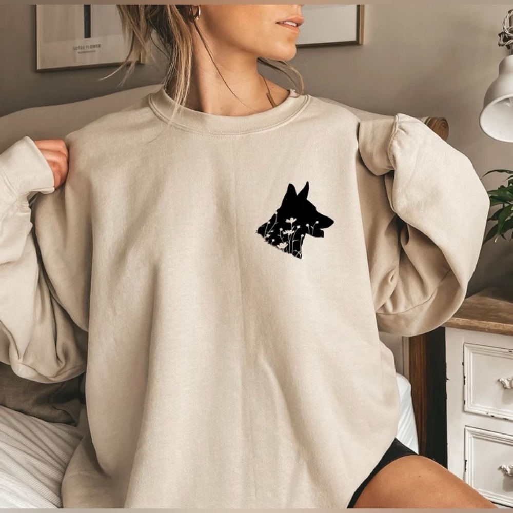 German Shepherd Mama Sand Color Crewneck Sweater Size S